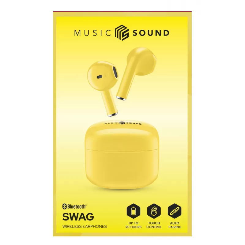 Belaidės ausinės „Music Sound Swag SWAG“ – kapsulės formos TWS ausinės ryškiomis spalvomis