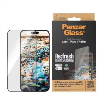 PanzerGlass ® Re:fresh Apsauginis stiklas iPhone 15 Pro Max | Ultra-Wide Fit su EasyAligner