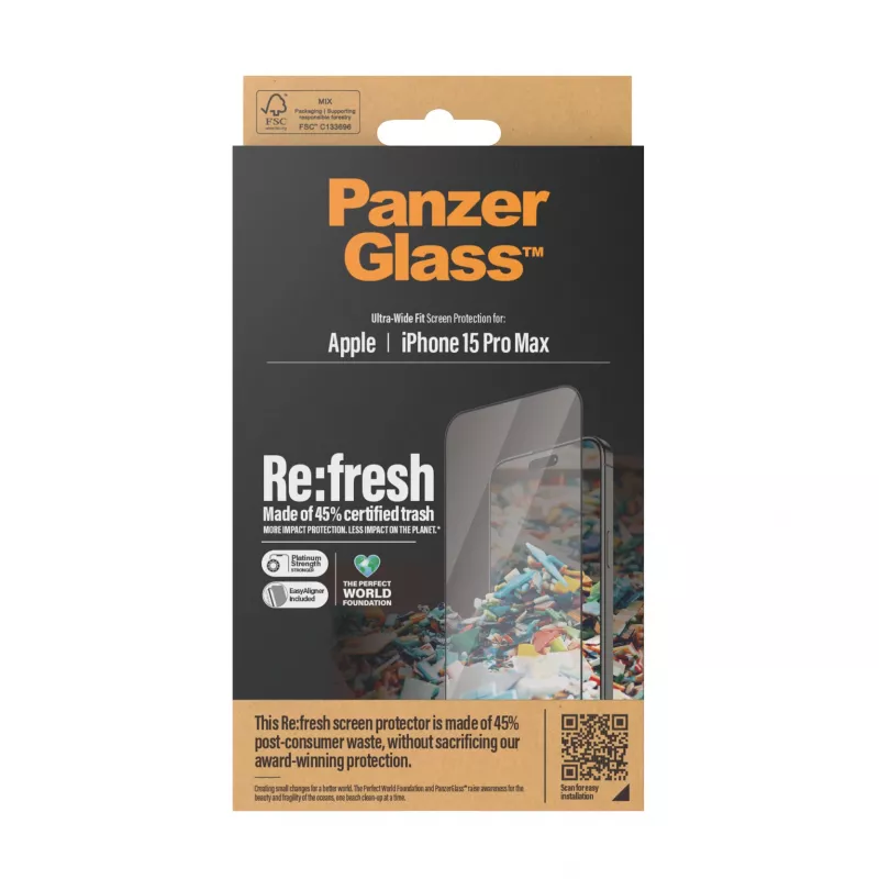 PanzerGlass ® Re:fresh Apsauginis stiklas iPhone 15 Pro Max | Ultra-Wide Fit su EasyAligner