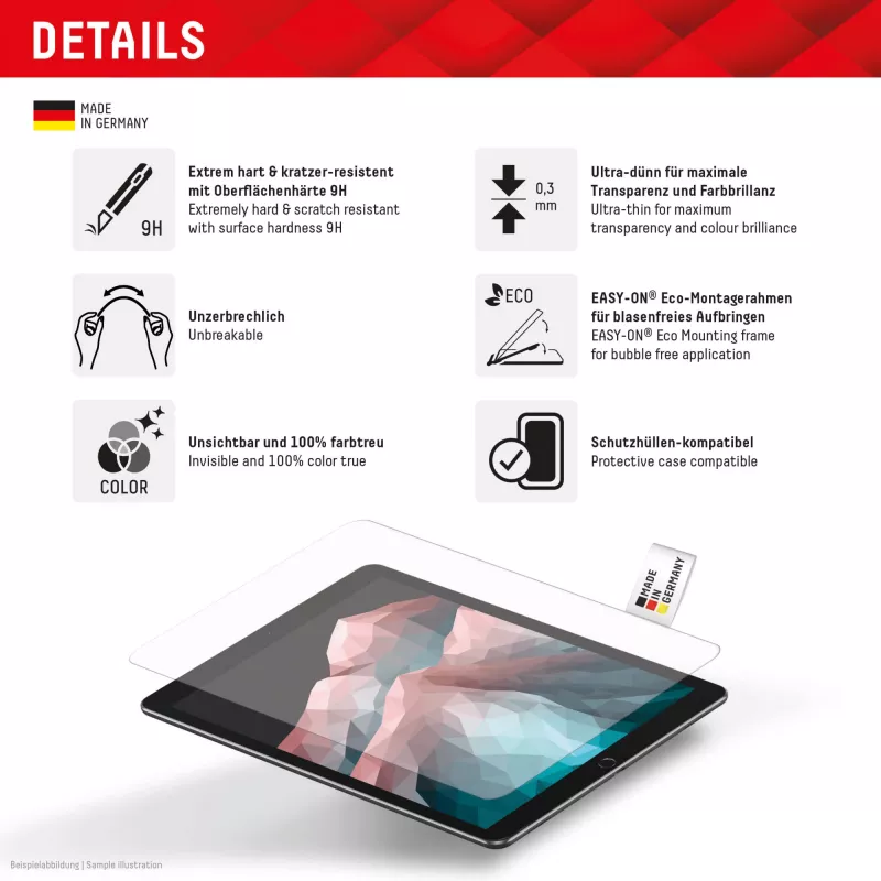 Displex Tablet Glass (9H) Samsung Galaxy Tab A11/A9, su Eco montavimo rėmeliu, nedūžtantis