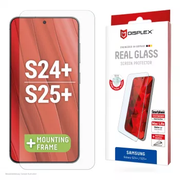 Displex apsauginis stiklas (10H), skirtas Samsung Galaxy S24+/S25+, Eco montavimo rėmelis, atsparus įbrėžimams