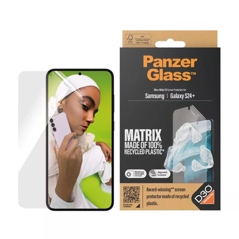 PanzerGlass ® ECO MATRIX Screen Protector su D3O® Samsung Galaxy S24+ | Ultra-Wide Fit su AlignerKit