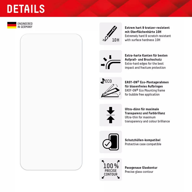 Displex apsauginis stiklas (10H) „Xiaomi 14“ su EASY-ON® Eco montavimo rėmeliu, atsparus įbrėžimams