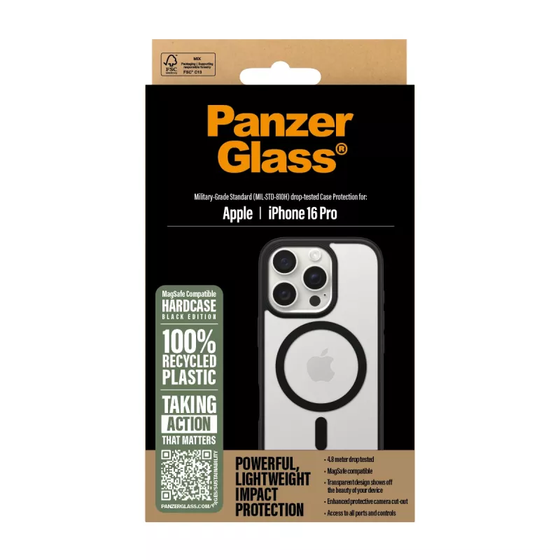 PanzerGlass HardCase Skaidrus su Juodu MagSafe ir Rėmeliu iPhone 16 Pro