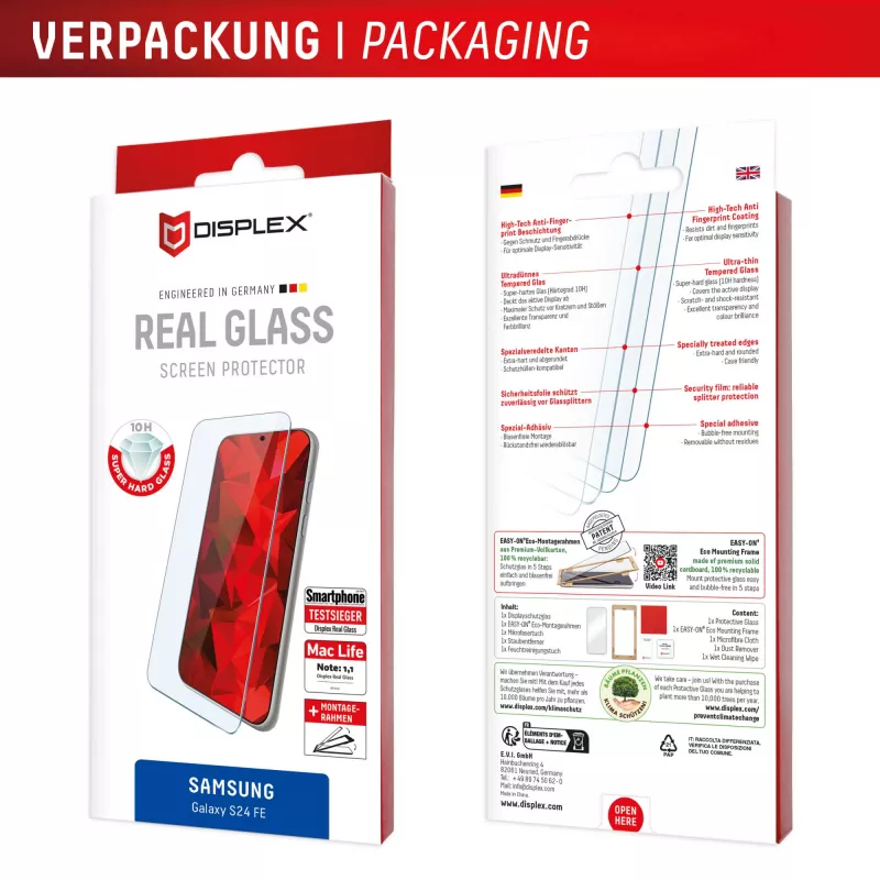 Displex Screen Protector (10H) Samsung Galaxy S24 FE, Eco Montavimo Rėmelis, Atsparus įbrėžimams