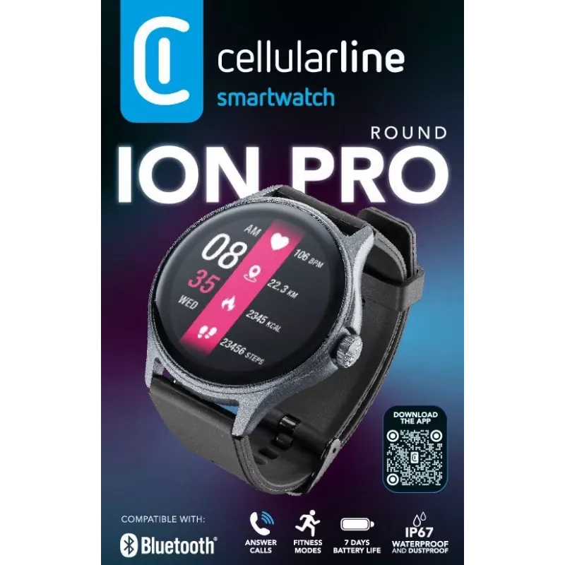 Cellularline ION PRO Round išmanusis laikrodis su Bluetooth® ir programėle, 3,51 cm (1,38 colio), TFT, liečiamas ekranas, 0,00064 GB, 98 g