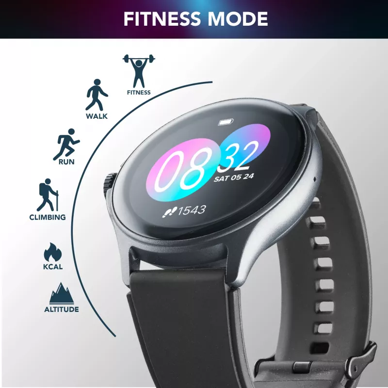 Cellularline ION PRO Round išmanusis laikrodis su Bluetooth® ir programėle, 3,51 cm (1,38 colio), TFT, liečiamas ekranas, 0,00064 GB, 98 g