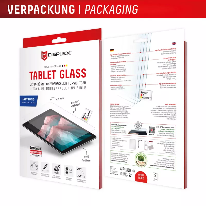 Displex Tablet Glass (9H) Samsung Galaxy Tab S10 FE+ su Eco montavimo rėmeliu, nedūžtantis