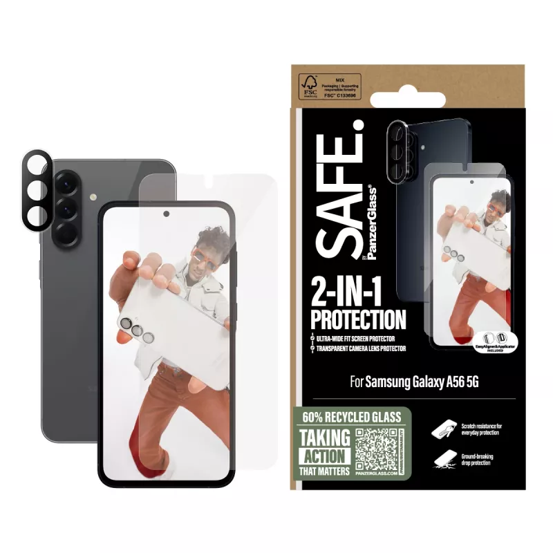 PanzerGlass SAFE. by ® 2-in-1 rinkinys Samsung Galaxy A56 5G – apsauga nuo įbrėžimų ir smūgių