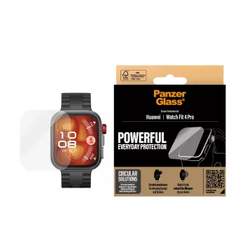 Apsauginis stiklas PanzerGlass, skirtas Huawei Watch Fit 4 Pro – grūdintas stiklas, atsparus įbrėžimams, tikslus išpjovimas