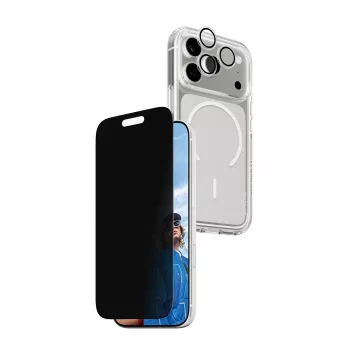 PanzerGlass CARE Privacy Case iPhone 17 Pro 3-in-1 — privatumo dėklas su integruotu fotoaparato dangteliu