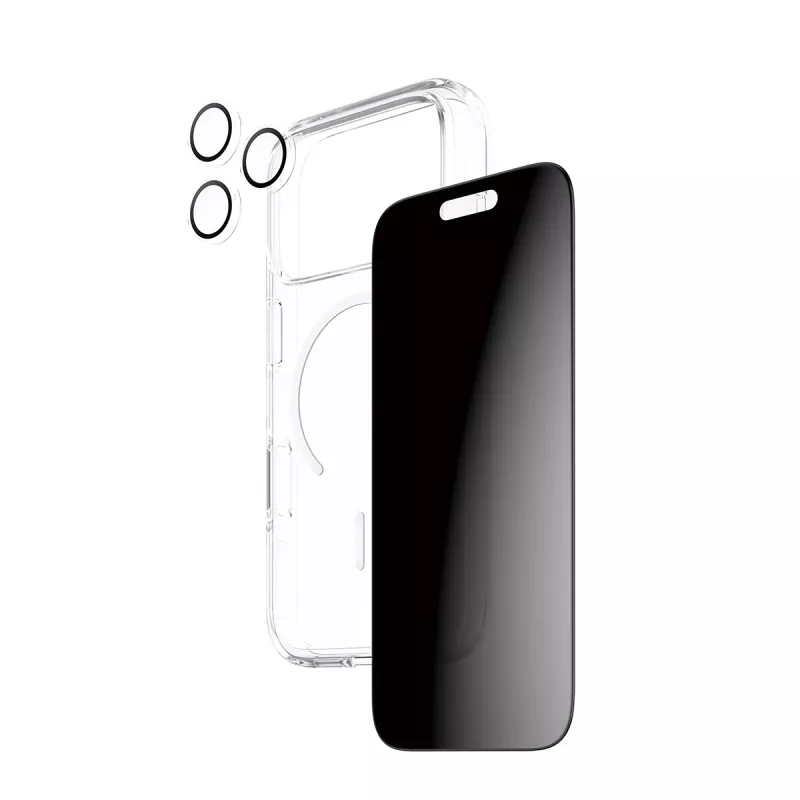 PanzerGlass CARE Privacy Case iPhone 17 Pro 3-in-1 — privatumo dėklas su integruotu fotoaparato dangteliu