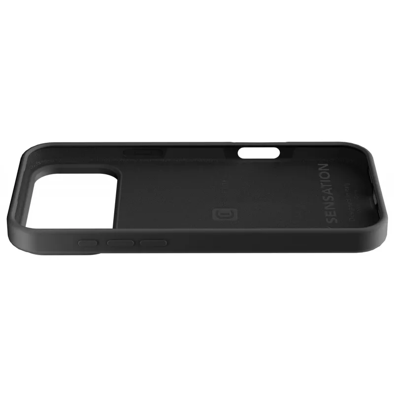 Cellularline Sensation – Minkštas silikoninis dėklas iPhone 17 Pro, švelnaus prisilietimo apdaila, juodos spalvos