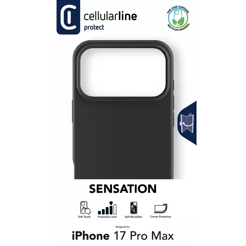 Cellularline Sensation – itin minkštas silikoninis dėklas, skirtas iPhone 17 Pro Max, su švelniu paviršiumi