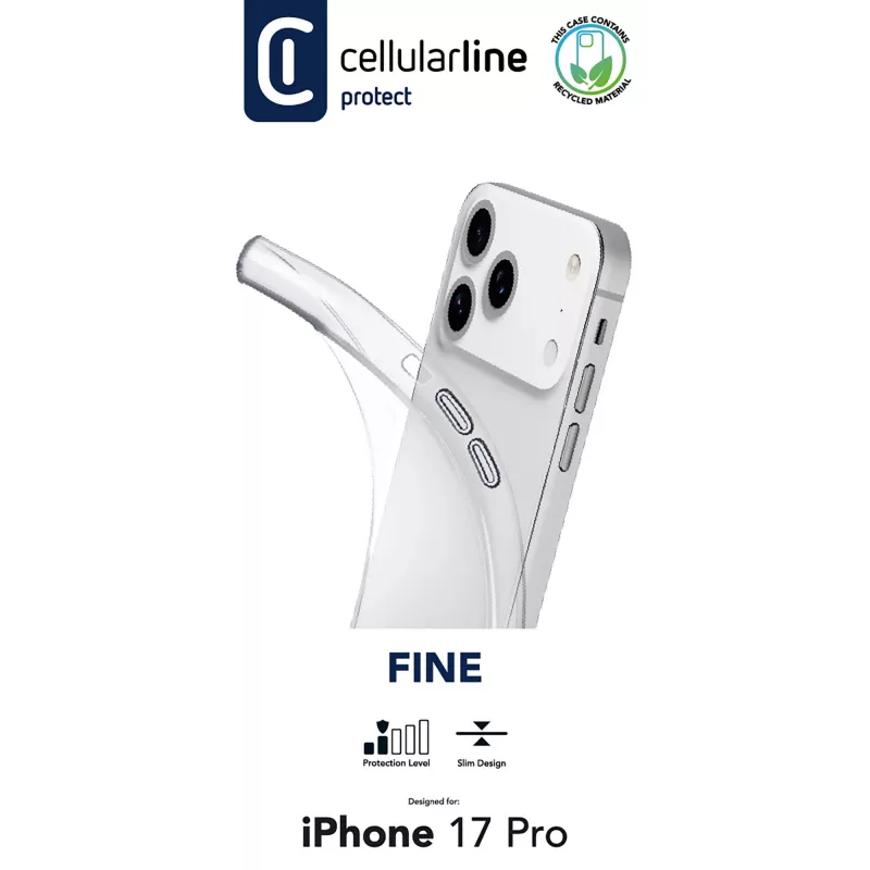 Cellularline Fine dėklas iPhone 17 Pro, skaidrus
