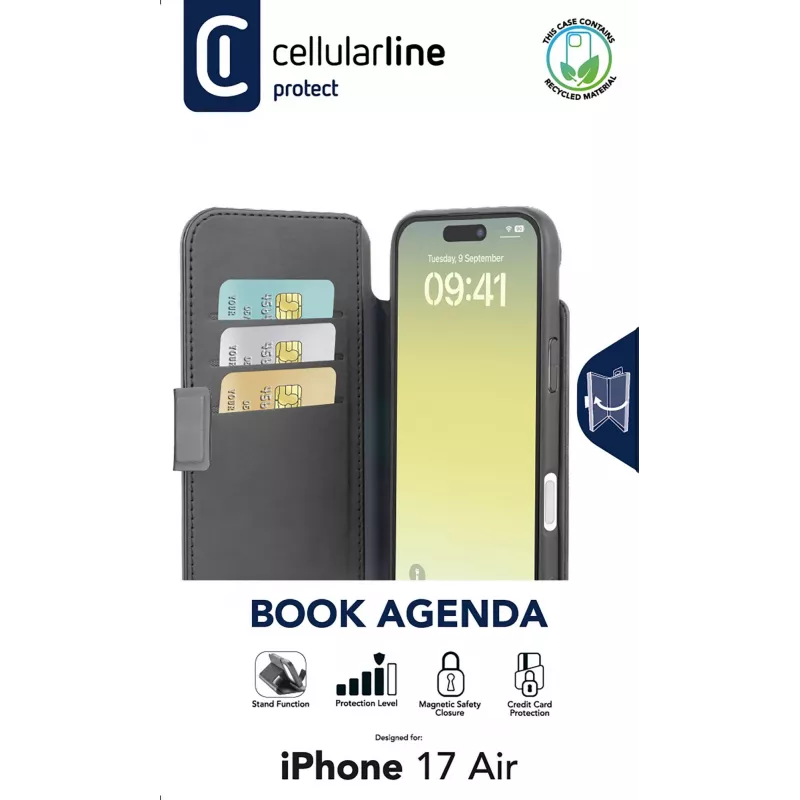 Cellularline Book Agenda dėklas iPhone Air su magnetiniu užsegimu, dirbtinės odos, juodas
