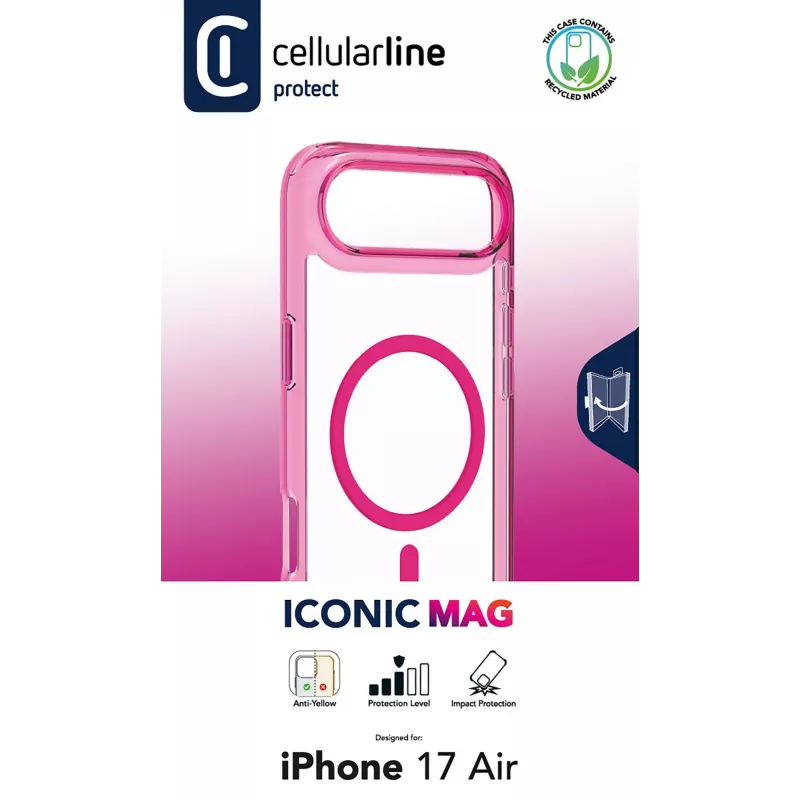 Cellularline Iconic Mag – permatomas iPhone dėklas su spalvotais kraštais, suderinamas su MagSafe