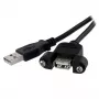 StarTech.com 1 ft Panel Mount USB laidas A į A - M/M, 0,3 m, USB A, USB A, USB 2.0, Vyriška/Moteriška, Juoda