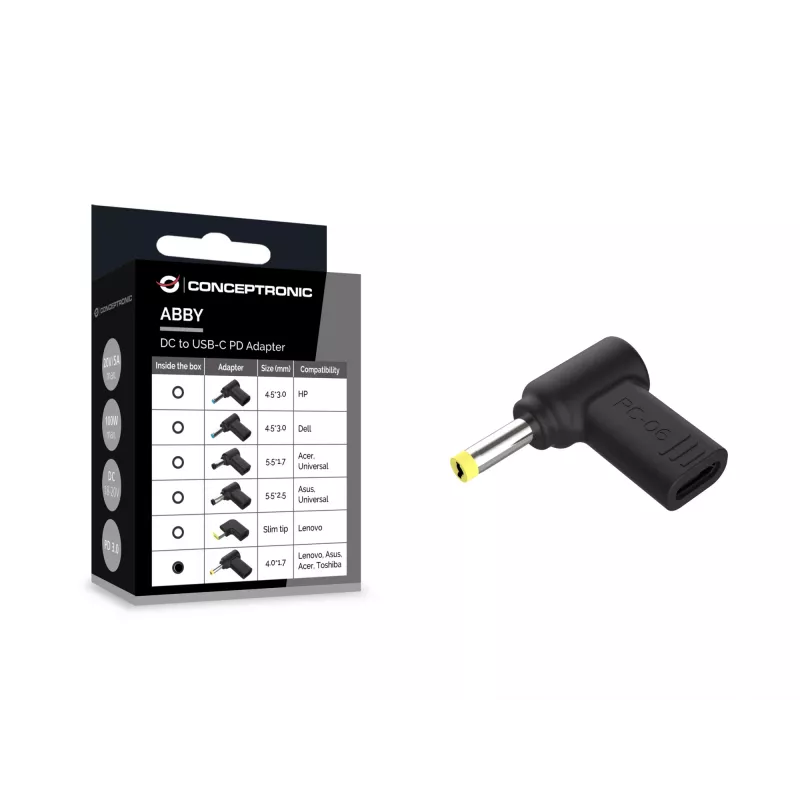Conceptronic ABBY15PC06 DC į USB-C adapteris, Lenovo/Asus/Acer/Toshiba 4.0x1.7mm, 18-20V