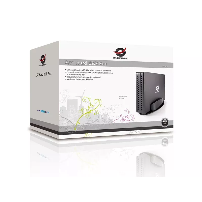 Conceptronic 3,5 colio išorinis kietojo disko dėklas, HDD dėklas, SATA, USB, juodas