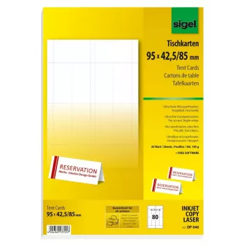 Spausdinamos stalinės kortelės Sigel DP046, balta, 185 g/m², 20 lapų, 80 vnt.