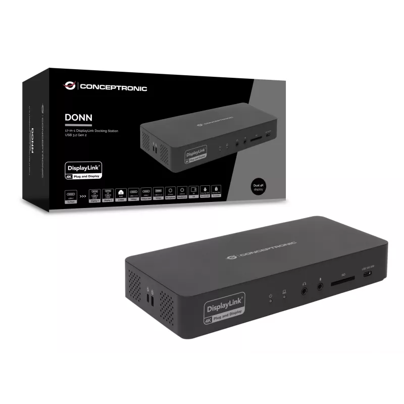 Conceptronic DONN31B 17-in-1 DisplayLink Docking stotelė USB 3.2 Gen 2