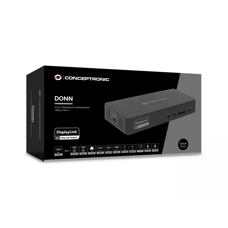 Conceptronic DONN31B 17-in-1 DisplayLink Docking stotelė USB 3.2 Gen 2