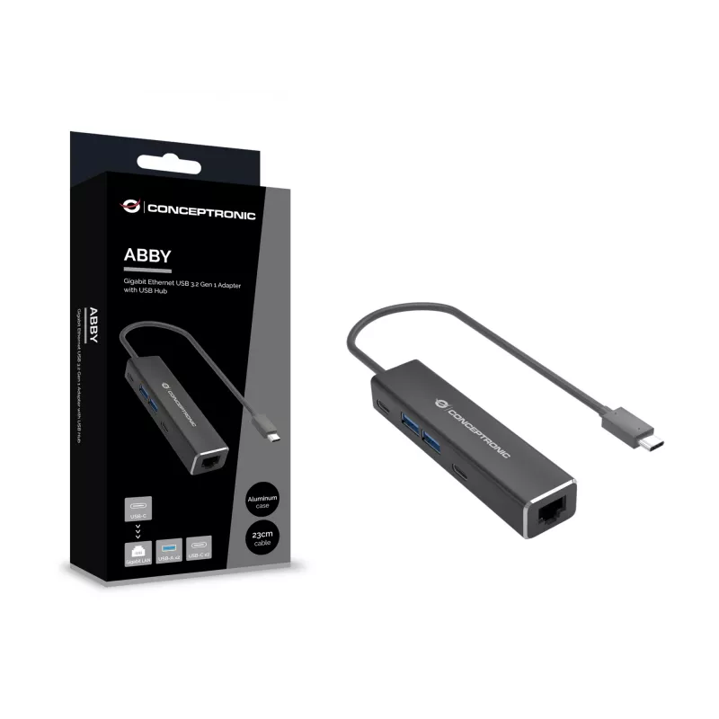 Conceptronic ABBY14B 2.5G Ethernet USB 3.2 Gen 1 adapteris su USB šakotuvu, 2.5GbE, USB-A x 2, USB-C x 2