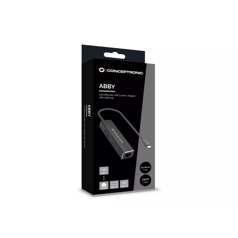 Conceptronic ABBY14B 2.5G Ethernet USB 3.2 Gen 1 adapteris su USB šakotuvu, 2.5GbE, USB-A x 2, USB-C x 2