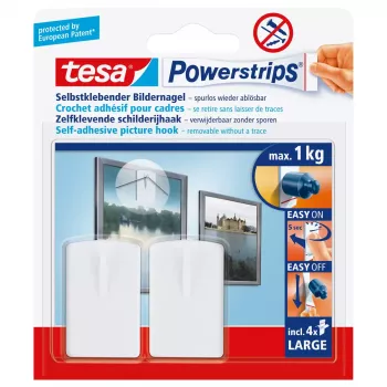 Sieninis kabliukas Tesa 58031-00020 Baltas plastikas, maks. apkrova 1 kg, pakuotėje 2 vnt.