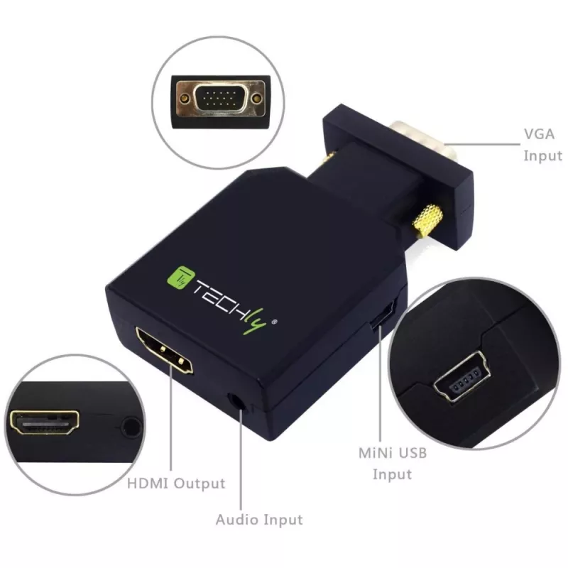 Techly Mini keitiklis VGA su garsu į HDMI IDATA VGA-HDMINI
