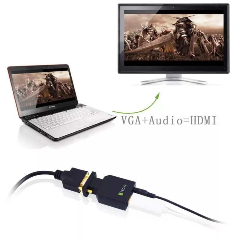 Techly Mini keitiklis VGA su garsu į HDMI IDATA VGA-HDMINI