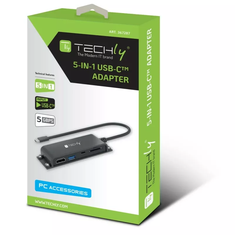 Techly IADAP-USBC-935 belaidė stotelė / USB šakotuvas, USB 3.2 Gen 1 (3.1 Gen 1) Type-C, juoda
