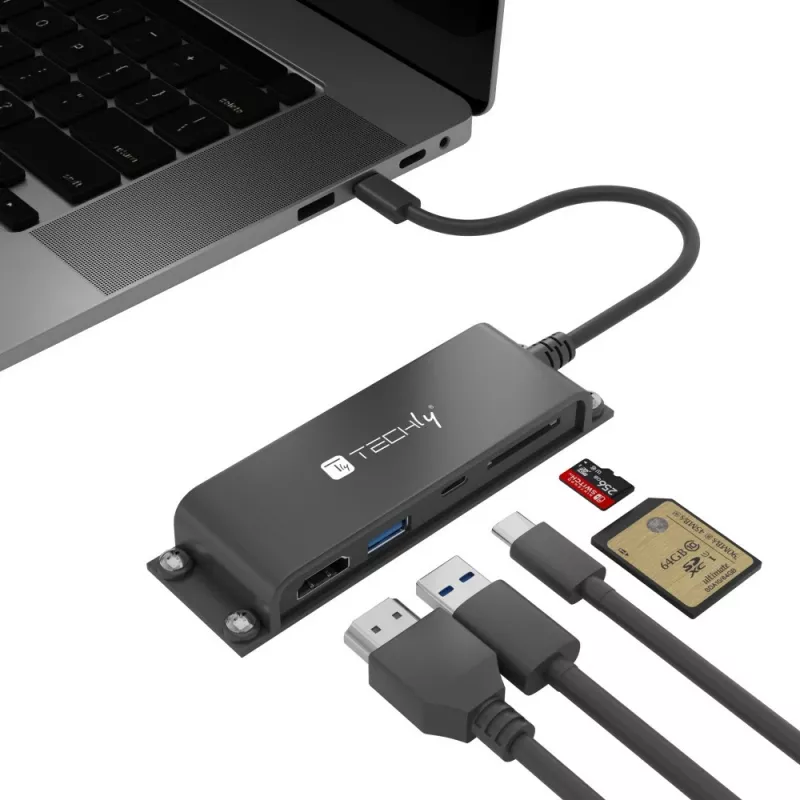 Techly IADAP-USBC-935 belaidė stotelė / USB šakotuvas, USB 3.2 Gen 1 (3.1 Gen 1) Type-C, juoda