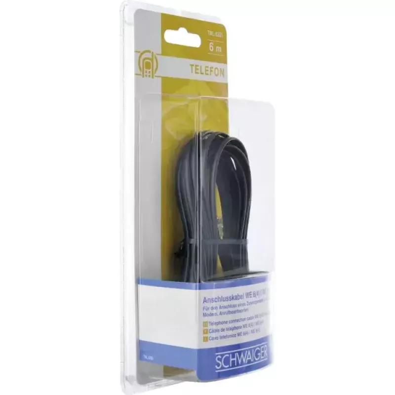 Telefono kabelis Schwaiger 6,0 m RJ-11 – RJ-11 juodas