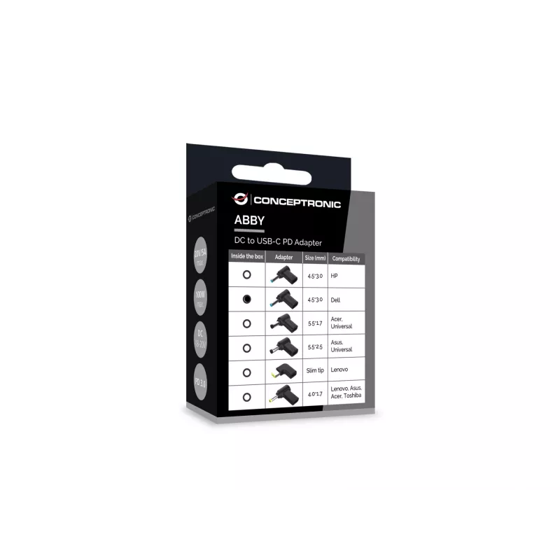 Conceptronic ABBY15PC02 adapteris DC į USB-C, Dell 4.5x3.0mm, 18-20V