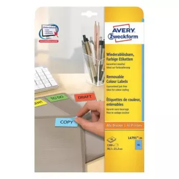 Lipnios etiketės Avery L4791-20, mėlynos, apvaliais kampais, nuimamos