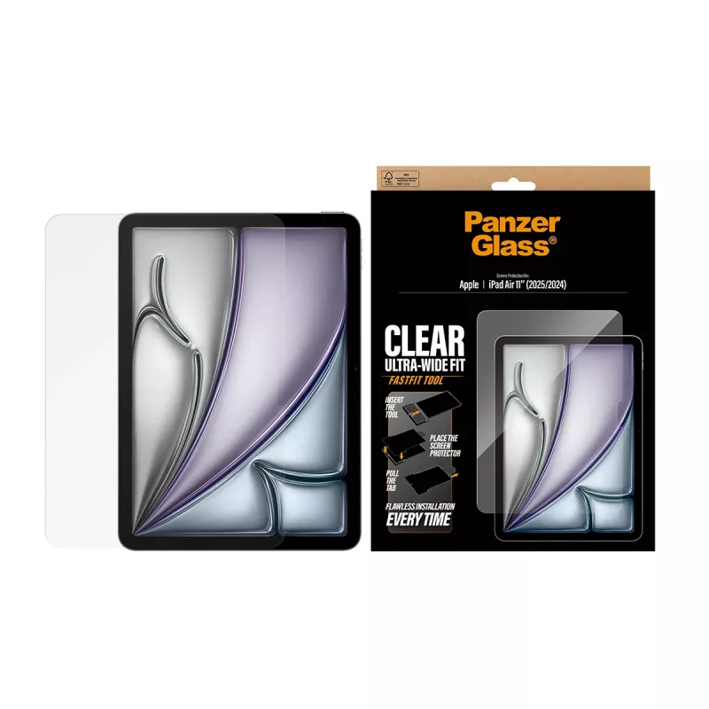 Apsauginis stiklas PanzerGlass iPad Air 11 colių (2024–2026) Ultra-Wide Fit, grūdintas stiklas, FastFit įrankis