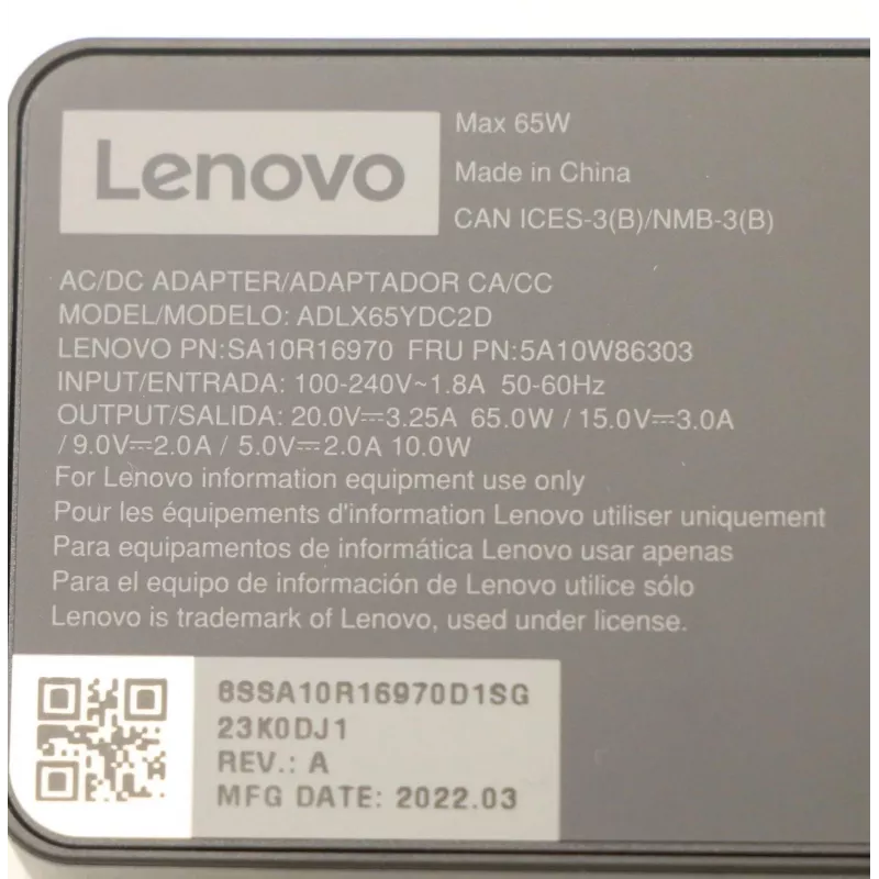AC adapteris 65W USB Type-C Lenovo 5A10W86303, USB-C PD maitinimo blokas 65 W