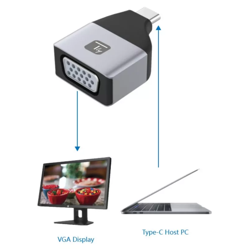 Techly IADAP USBC-VGAC USB-C į VGA adapteris 1920 x 1200 pikseliai Juodas, Sidabrinis