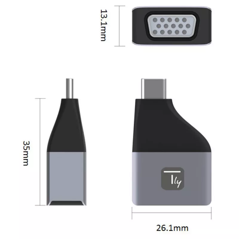 Techly IADAP USBC-VGAC USB-C į VGA adapteris 1920 x 1200 pikseliai Juodas, Sidabrinis