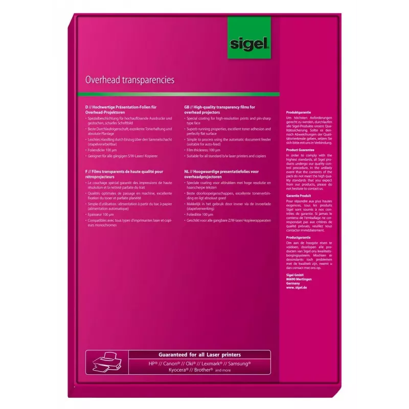 Spausdinimo plėvelė Sigel LF419 A4 210×297 mm skaidri 100 lapų