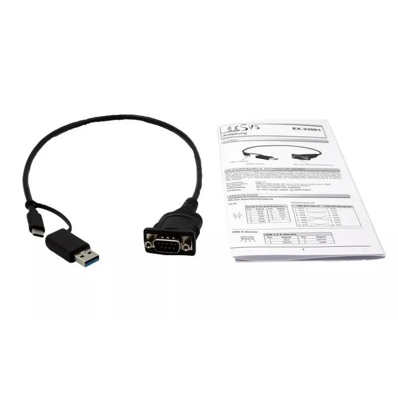 EXSYS EX-23001 serijinis kabelis juodas 0,5 m USB-A / USB-C į DB-9