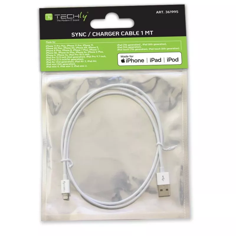 Techly ICOC APP-8WH1 laidas „Lightning“ 1 m baltas