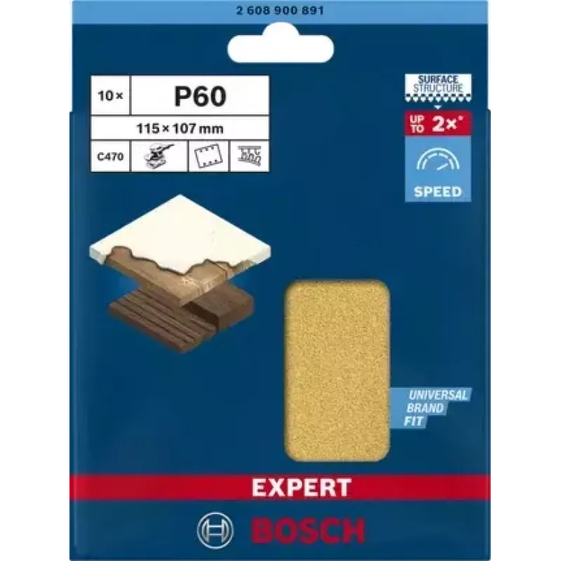 Bosch 2 608 900 891 šlifavimo popieriaus lapelis medienai EXPERT C470 (115×107 mm, 10 vnt.)