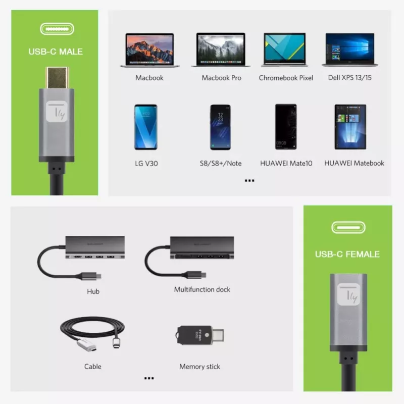Techly USB 3.2 Gen 2 USB-C M/F Laidas 1 m Juodas
