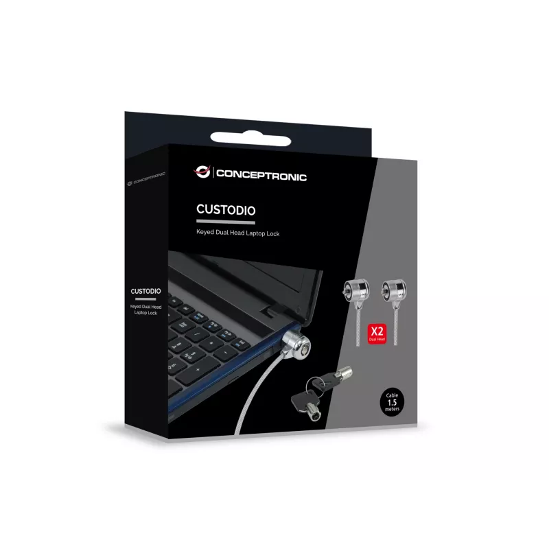 Conceptronic CNBSLOCK15T nešiojamojo kompiuterio spyna su 1,5 m kabeliu, sidabrinė, 2 raktai