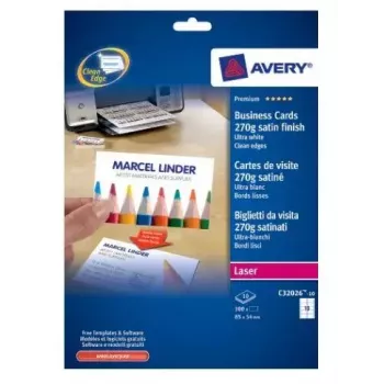 Avery C32026-10 popierius vizitinėms kortelėms, 10 lapų, 100 kortelių, 270 g/m², satino apdaila