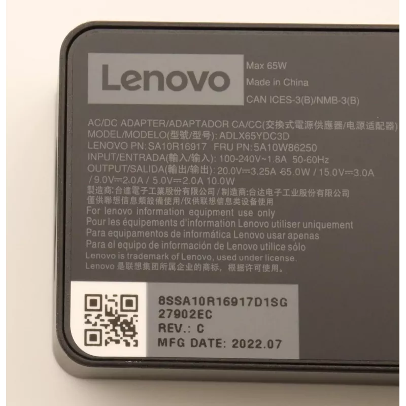 Lenovo 5A10W86250 maitinimo adapteris / keitiklis 65 W juodas