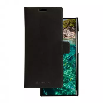 Dėklas-užvalkalas „folio“ dbramante1928 Lynge Samsung Galaxy S23 Ultra – juoda oda, 3 kortelių kišenės, tinka 6,8 colio ekranui
